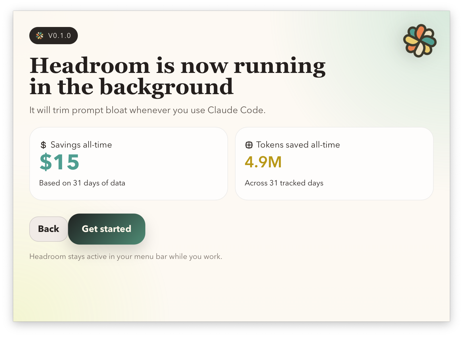 Headroom onboarding screen
